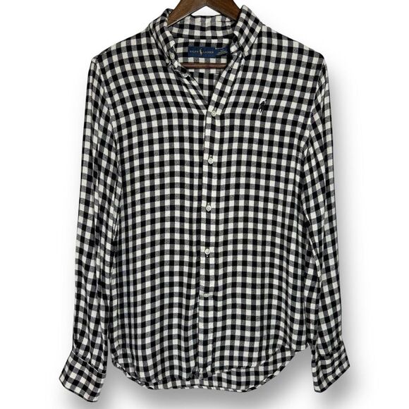 Ralph Lauren Black & White Gingham Shirt Small Buffalo Check Plaid Flannel Style - Picture 1 of 8